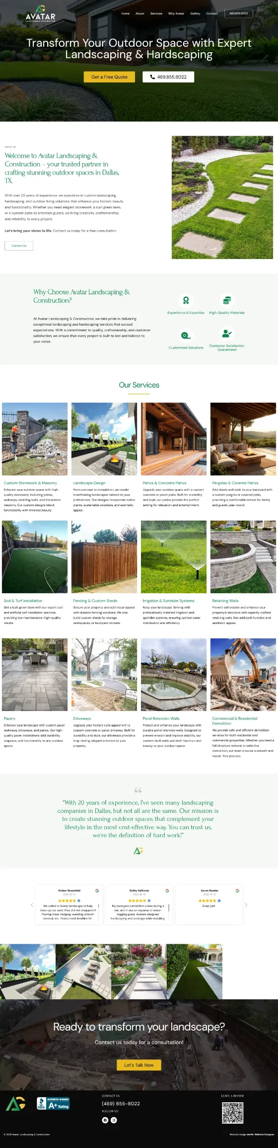 Avatar Landscaping & Construction website