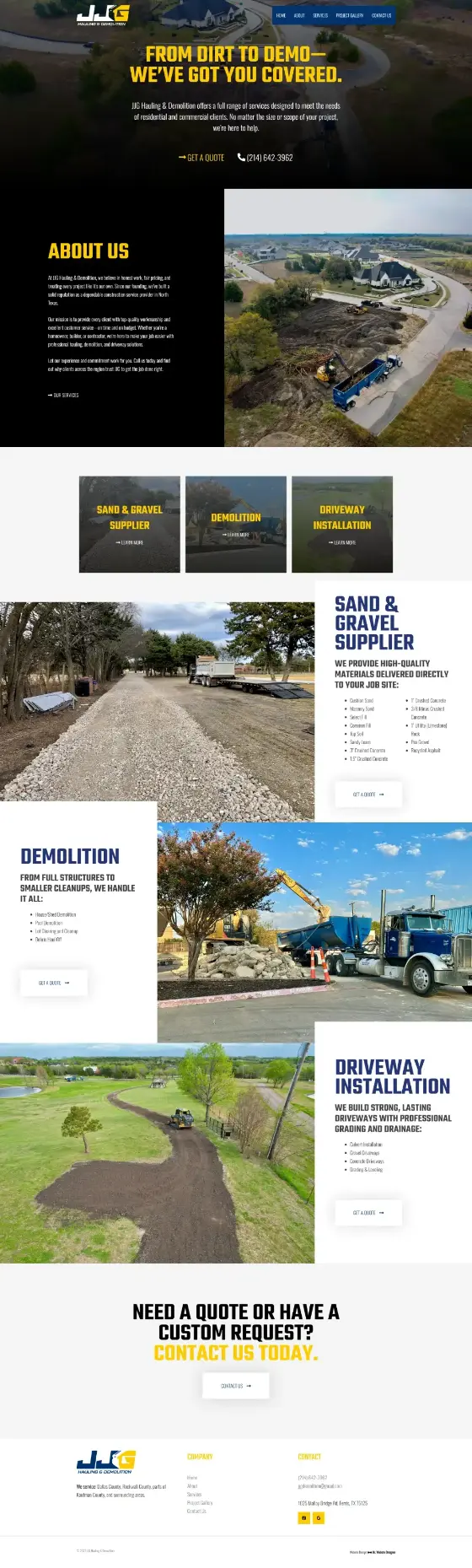 JJG Hauling & Demolition website