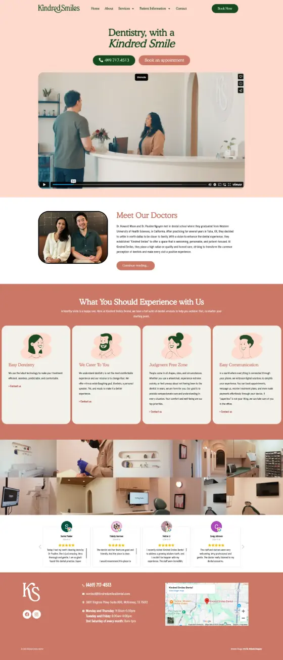 Kindred Smiles Dental website