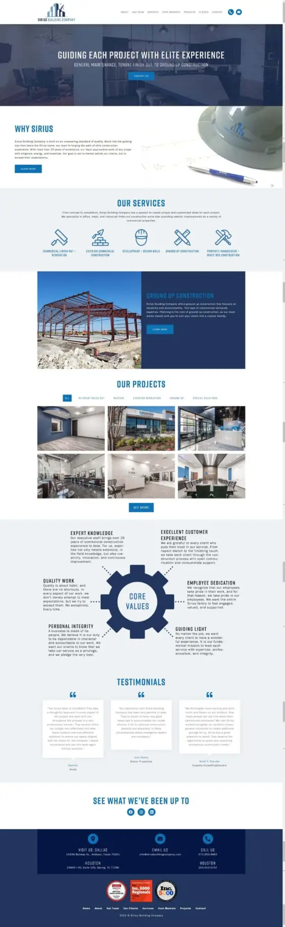 Sirius Building Company website