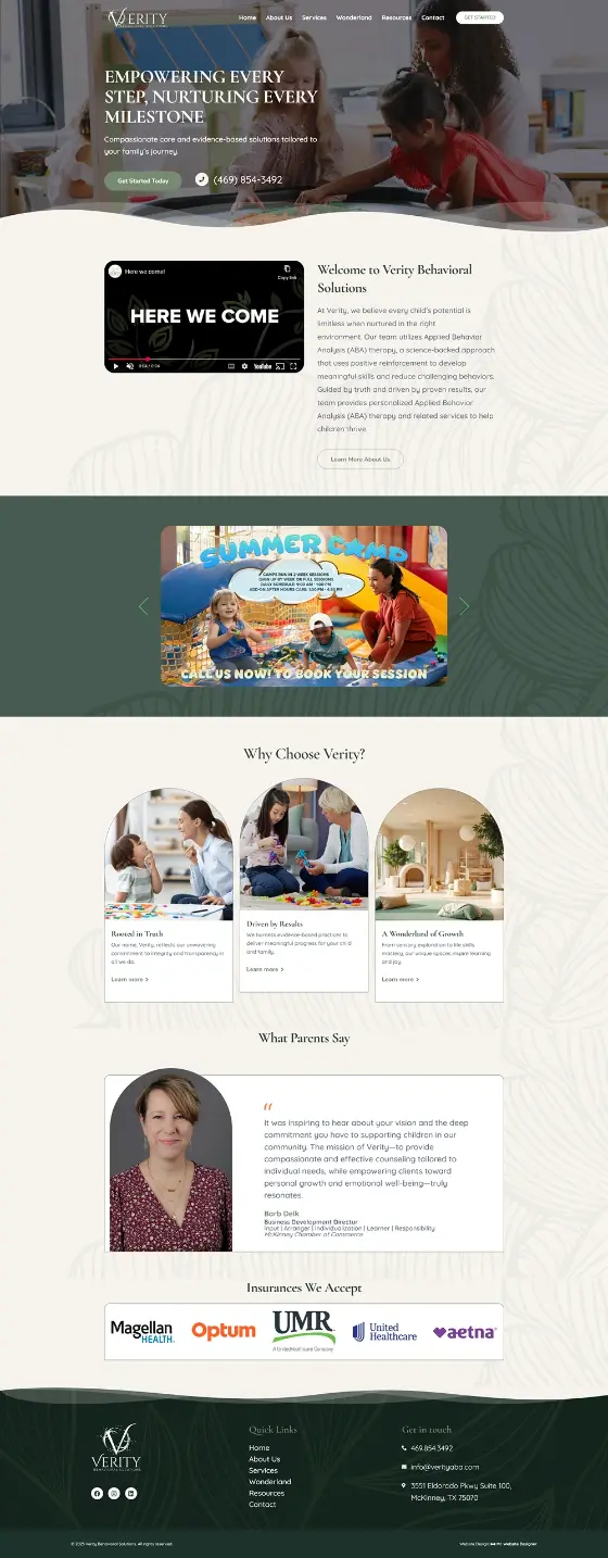Verity Behavioral Solutions website